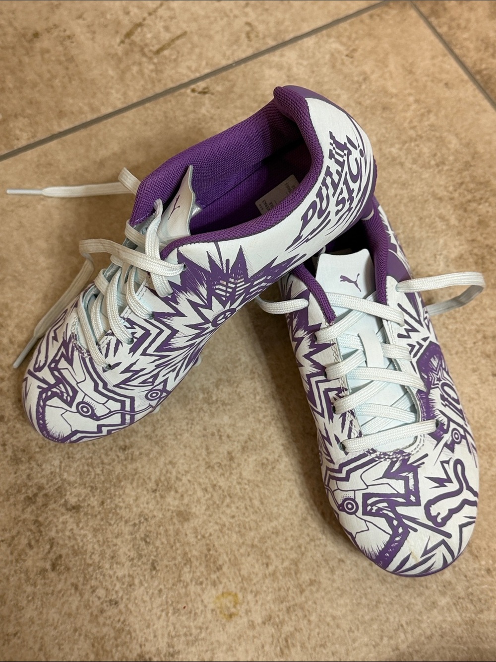 Puma Kids White and Purple Graphic Athletic Sneakers